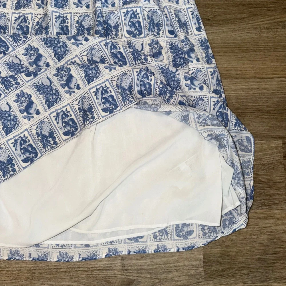 Abercrombie & Fitch Blue White Floral Toile Smocked Maxi Dress Large L